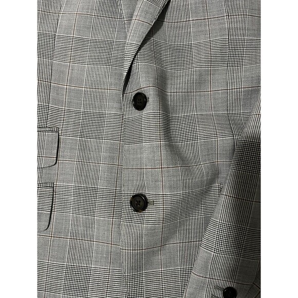 Size-Large Banana Republic Italian Fabric Blazer 44R Gray Windowpane Mens Coat - Picture 10 of 12